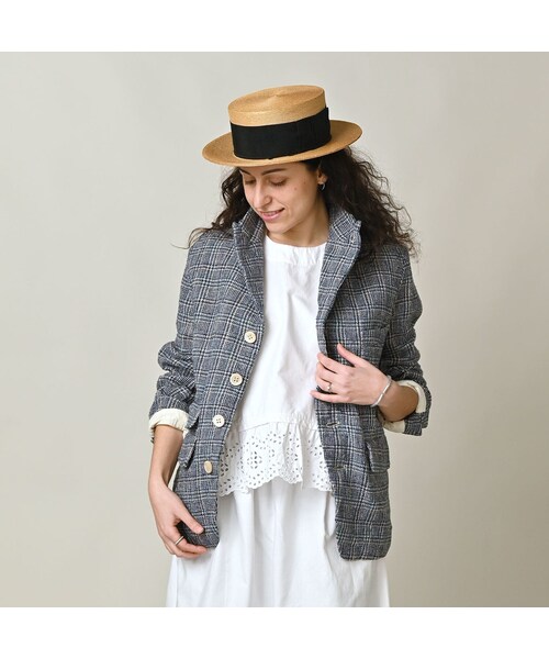 45R（フォーティファイブアール）の「綿麻ツイードの908ジャケッター（ジャケット/アウター・レディース・72-ブルーグレンチェック/82-茶グレンチェック・02-S/03-M/04-L）」の6枚目の写真