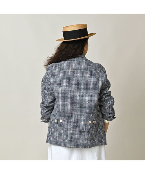 45R（フォーティファイブアール）の「綿麻ツイードの908ジャケッター（ジャケット/アウター・レディース・72-ブルーグレンチェック/82-茶グレンチェック・02-S/03-M/04-L）」の8枚目の写真