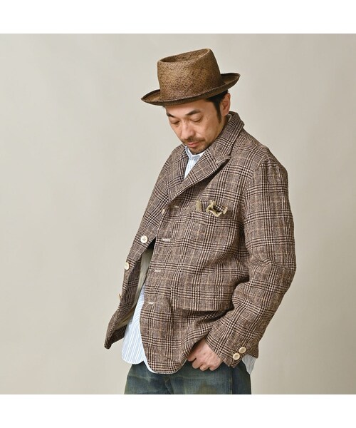 45R（フォーティファイブアール）の「綿麻ツイードの908ジャケッター（ジャケット/アウター・レディース・72-ブルーグレンチェック/82-茶グレンチェック・02-S/03-M/04-L）」の11枚目の写真