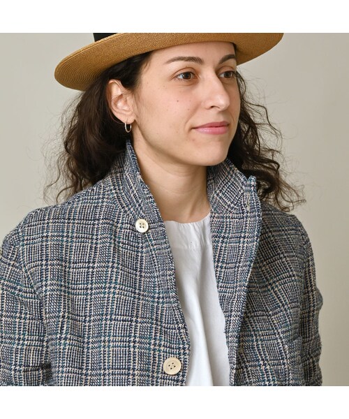 45R（フォーティファイブアール）の「綿麻ツイードの908ジャケッター（ジャケット/アウター・レディース・72-ブルーグレンチェック/82-茶グレンチェック・02-S/03-M/04-L）」の14枚目の写真