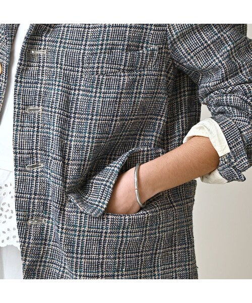 45R（フォーティファイブアール）の「綿麻ツイードの908ジャケッター（ジャケット/アウター・レディース・72-ブルーグレンチェック/82-茶グレンチェック・02-S/03-M/04-L）」の15枚目の写真