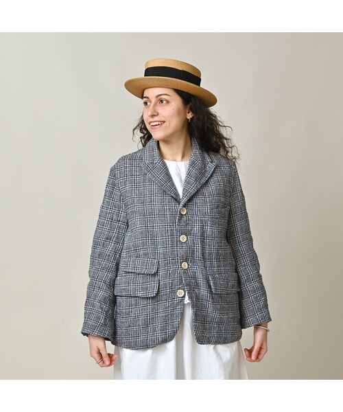 45R（フォーティファイブアール）の「綿麻ツイードの908ジャケッター（ジャケット/アウター・レディース・72-ブルーグレンチェック/82-茶グレンチェック・02-S/03-M/04-L）」の9枚目の写真