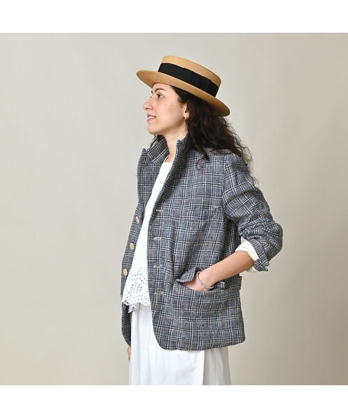 45R（フォーティファイブアール）の「綿麻ツイードの908ジャケッター（ジャケット/アウター・レディース・72-ブルーグレンチェック/82-茶グレンチェック・02-S/03-M/04-L）」の7枚目の写真