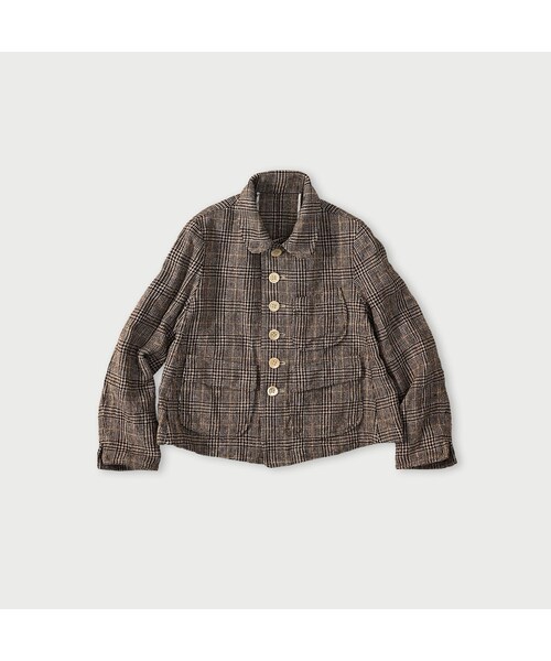 45R(フォーティファイブアール)の「綿麻ツイードのアニーシングルジャケット(ジャケット/アウター・レディース・72-ブルーグレンチェック/82-茶グレンチェック・02-M/03-L)」の2枚目の写真