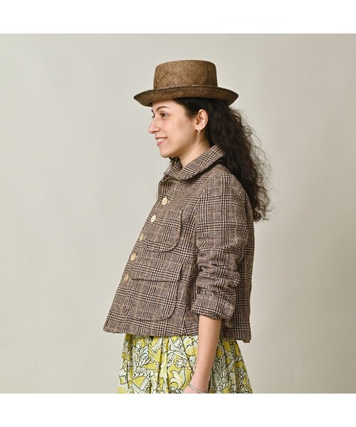 45R(フォーティファイブアール)の「綿麻ツイードのアニーシングルジャケット(ジャケット/アウター・レディース・72-ブルーグレンチェック/82-茶グレンチェック・02-M/03-L)」の6枚目の写真