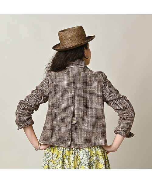 45R(フォーティファイブアール)の「綿麻ツイードのアニーシングルジャケット(ジャケット/アウター・レディース・72-ブルーグレンチェック/82-茶グレンチェック・02-M/03-L)」の7枚目の写真