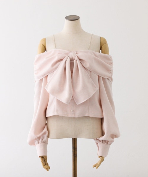 one after another NICE CLAUP（ワンアフターアナザーナイスクラップ）の「肩ビジューリボンオフショルブラウス（トップス・レディース・アイボリー/ブラック系その他/ピンク・FREE）」の3枚目の写真