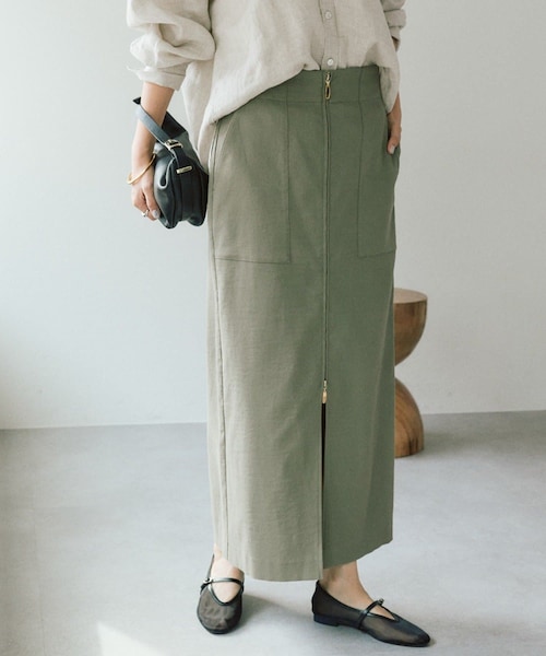 予約【ウオッシャブル/多機能】フロントZIPタイトスカート