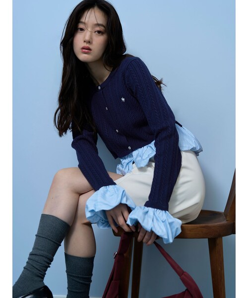 LAGUNAMOON（ラグナムーン）の「【POLO BCSコラボ】バルーンケーブルニットカーディガン（ニット/セーター・レディース・グレー/チャコールグレー/レッド/ネイビー/ブラウン/ミックス/ライトイエロー・F）」の14枚目の写真