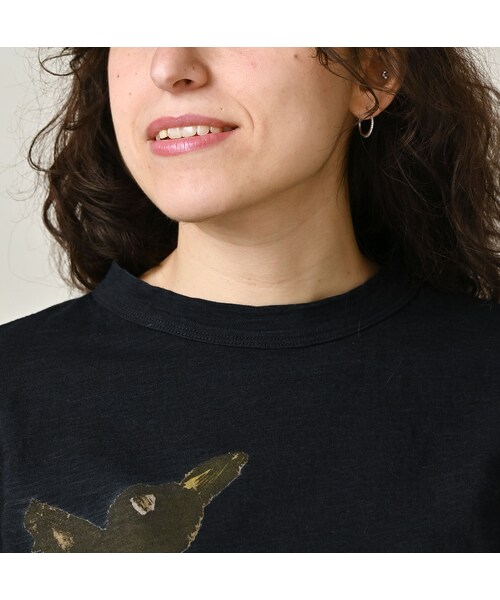 45R(フォーティファイブアール)の「ペーペー君のベタッチプリント四角Tシャツ(再び・影色納戸)(トップス・レディース・75-影色納戸・01-S/02-M/03-L/04-XL/05-XXL)」の7枚目の写真