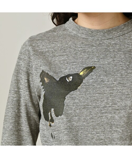 45R(フォーティファイブアール)の「ペーペー君のベタッチプリント四角Tシャツ(再び・トップ)(トップス・レディース・05-ボーンホワイト/23-グレートップ/62-カーキトップ・01-S/02-M/03-L/04-XL/05-XXL)」の10枚目の写真