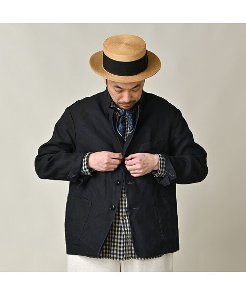 45R（フォーティファイブアール）の「リネンクロスの908ジャカーデ（インディゴ）（ジャケット/アウター・レディース・92-墨インディゴ・01-XS/02-S/03-M/04-L/05-XL）」の9枚目の写真