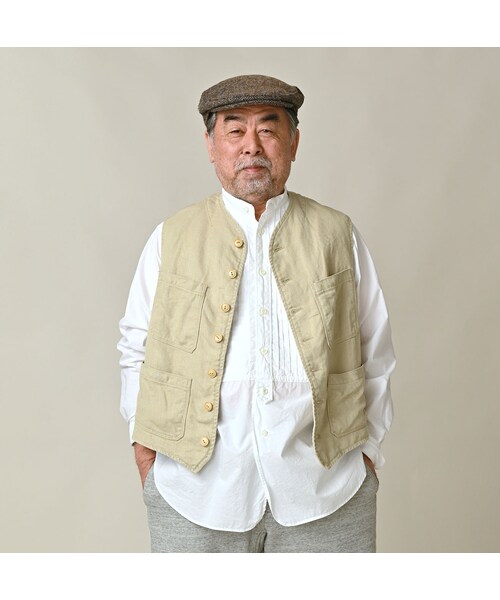 45R(フォーティファイブアール)の「リネンヘリンボンの908ベスト(ジャケット/アウター・レディース・12-ベージュ・01-XS/02-S/03-M/04-L)」の8枚目の写真