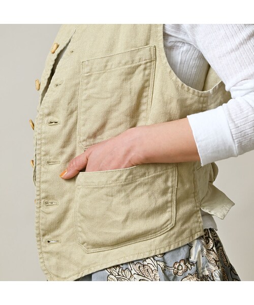 45R(フォーティファイブアール)の「リネンヘリンボンの908ベスト(ジャケット/アウター・レディース・12-ベージュ・01-XS/02-S/03-M/04-L)」の12枚目の写真