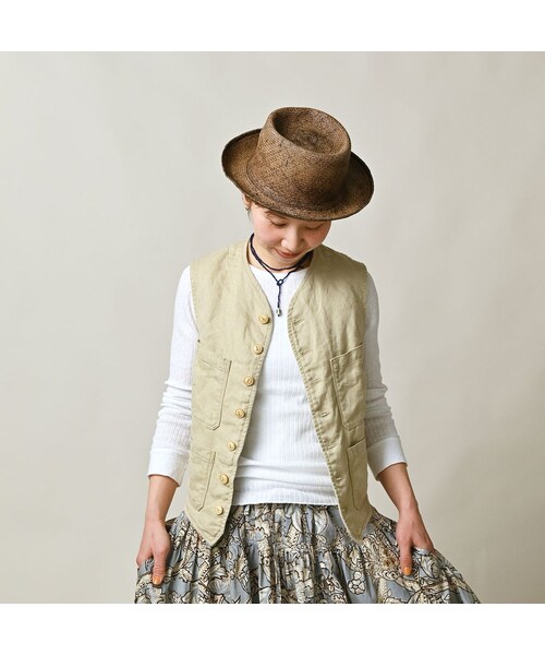 45R(フォーティファイブアール)の「リネンヘリンボンの908ベスト(ジャケット/アウター・レディース・12-ベージュ・01-XS/02-S/03-M/04-L)」の5枚目の写真