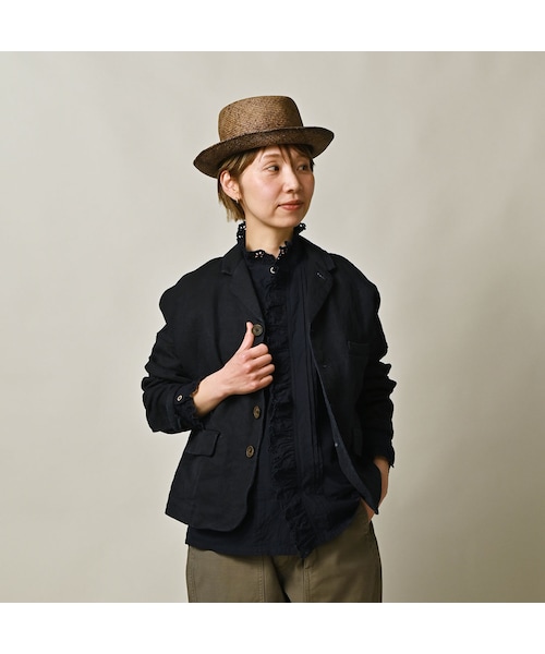 45R（フォーティファイブアール）の「リネンヘリンボンの908馬ジャケット（インディゴ）（ジャケット/アウター・レディース・73-インディゴ・02-S/04-L）」の5枚目の写真
