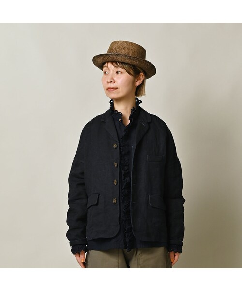 45R（フォーティファイブアール）の「リネンヘリンボンの908馬ジャケット（インディゴ）（ジャケット/アウター・レディース・73-インディゴ・02-S/04-L）」の8枚目の写真