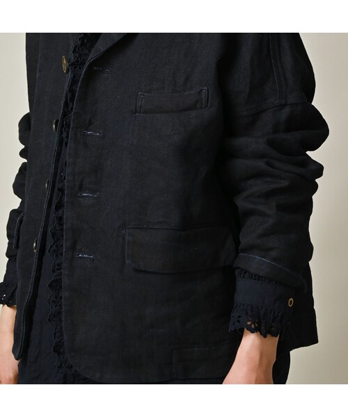 45R（フォーティファイブアール）の「リネンヘリンボンの908馬ジャケット（インディゴ）（ジャケット/アウター・レディース・73-インディゴ・02-S/04-L）」の13枚目の写真