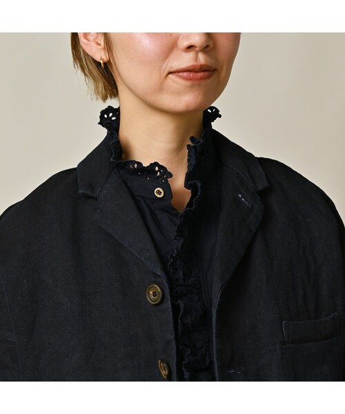 45R（フォーティファイブアール）の「リネンヘリンボンの908馬ジャケット（インディゴ）（ジャケット/アウター・レディース・73-インディゴ・02-S/04-L）」の12枚目の写真