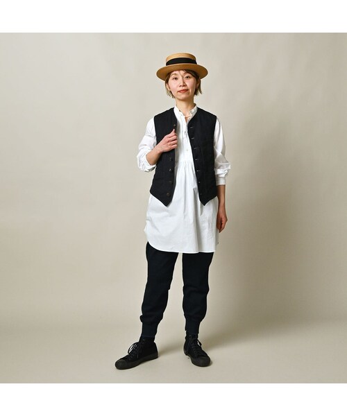 45R(フォーティファイブアール)の「リネンヘリンボンの908ベスト(インディゴ)(ジャケット/アウター・レディース・73-インディゴ・01-XS/02-S/03-M/04-L)」の3枚目の写真