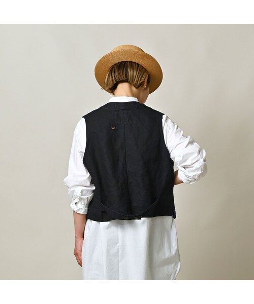 45R(フォーティファイブアール)の「リネンヘリンボンの908ベスト(インディゴ)(ジャケット/アウター・レディース・73-インディゴ・01-XS/02-S/03-M/04-L)」の7枚目の写真