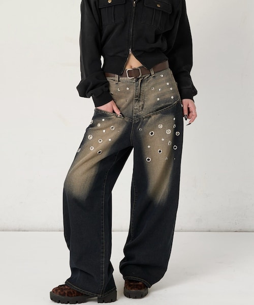 WHO'S WHO gallery(フーズフーギャラリー)の「EYELET SLAPOKE BLAST DENIM(デニムパンツ・レディース・サックスブルー/ネイビー・XS/S/M)」の2枚目の写真