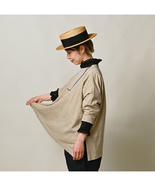 45R(フォーティファイブアール)の「天竺のビッグスリットTシャツ(トップ)(トップス・レディース・12-リネンベージュトップ・00-フリー)」の5枚目の写真