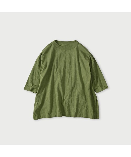 45R（フォーティファイブアール）の「天竺のビッグスリットTシャツ（トップス・レディース・02-シロ/63-グリーン/91-スミクロ・00-フリー）」の2枚目の写真