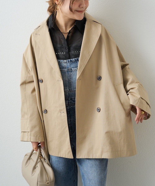 PUAL CE CIN(ピュアルセシン)の「リラックスミドル丈トレンチコート(トレンチコート・レディース・キャメル/ベージュ・FREE)」の2枚目の写真
