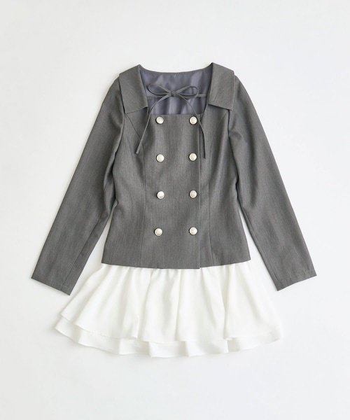 OLIVE des OLIVE（オリーブデオリーブ）の「異素材ドッキングワンピ（ワンピース・レディース・ベージュ/チャコールグレー/ネイビー・FREE）」の2枚目の写真