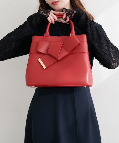 natural couture（ナチュラルクチュール）の「合皮リボンアイコンバッグ（ハンドバッグ・レディース・アイボリー/モカ/サックスブルー/レッド/ブラック・FREE）」の5枚目の写真