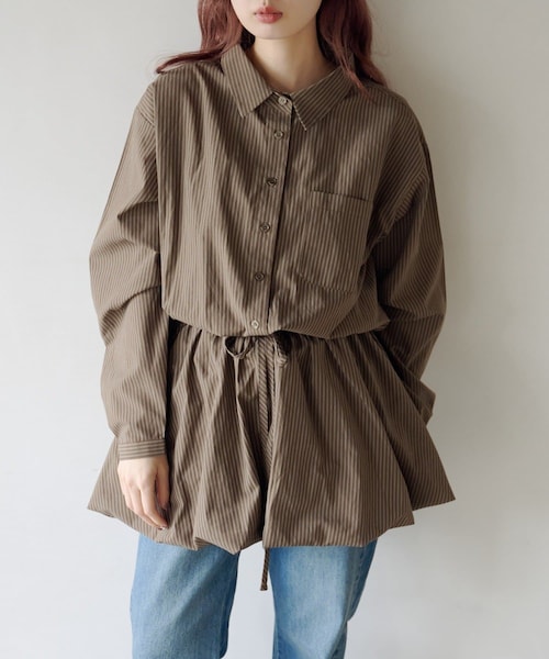 Kastane(カスタネ)の「【2.7(土)11:00~2.8(日)ポイントUP開催】バルーンシャツワンピース(シャツワンピース・レディース・ブラウン/ネイビー・F)」の1枚目の写真