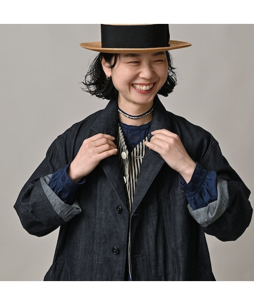 45R（フォーティファイブアール）の「麦比古デニムの908ワークコート（インディゴ 濃）（ジャケット/アウター・レディース・79-インディゴ 濃・02-S/04-L）」の10枚目の写真