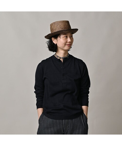 45R（フォーティファイブアール）の「ホール超ガーゼの908ヘンリー（インディゴ）（トップス・レディース・73-影色納戸・02-S/03-M）」の4枚目の写真