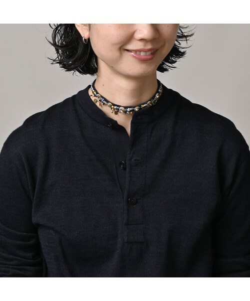 45R（フォーティファイブアール）の「ホール超ガーゼの908ヘンリー（インディゴ）（トップス・レディース・73-影色納戸・02-S/03-M）」の8枚目の写真