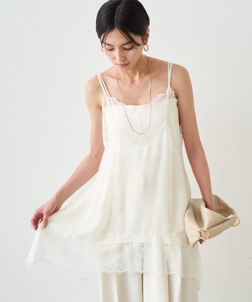 LOUNGEDRESS（ラウンジドレス）の「レースシフォンキャミ（キャミソール・レディース・ブラック/オフホワイト・F）」の2枚目の写真