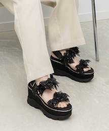 RANDA | シアーミニリボンウェッジスポーツサンダル