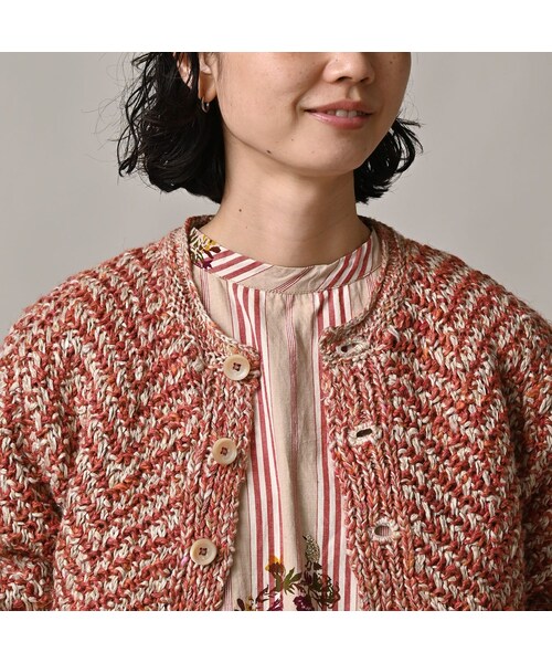 45R（フォーティファイブアール）の「リネンヘリンボンのボレロ（トップス・レディース・12-ナチュラル×ネイビーヘリンボン/53-ホワイト×アカヘリンボン・00-フリー）」の9枚目の写真