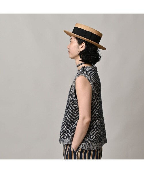 45R（フォーティファイブアール）の「リネンヘリンボンのキャミ（トップス・レディース・12-ナチュラル×ネイビーヘリンボン/53-ホワイト×アカヘリンボン・00-フリー）」の6枚目の写真