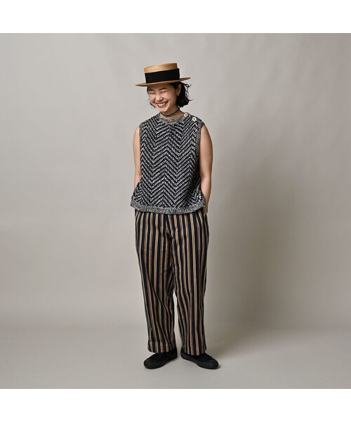 45R（フォーティファイブアール）の「リネンヘリンボンのキャミ（トップス・レディース・12-ナチュラル×ネイビーヘリンボン/53-ホワイト×アカヘリンボン・00-フリー）」の4枚目の写真