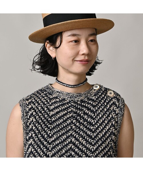 45R（フォーティファイブアール）の「リネンヘリンボンのキャミ（トップス・レディース・12-ナチュラル×ネイビーヘリンボン/53-ホワイト×アカヘリンボン・00-フリー）」の8枚目の写真