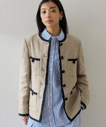 Whim Gazette | リネンパイピングジャケット(ノーカラージャケット)