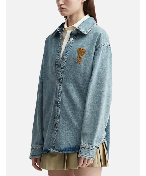 ami（アミ）の「Blue Cotton Knitted Ami De Coeur Overshirt（その他・メンズ・other・XS/S/M/L）」の2枚目の写真