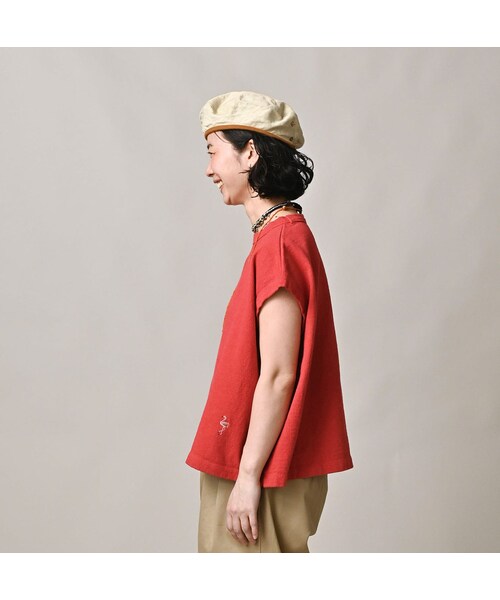 45R（フォーティファイブアール）の「ONEONE 宝物のMキャミ（トップス・レディース・52-アカ(フラミンゴ刺繍)/77-シロ×ネイビー/81-シガー(ハチ刺繍)・00-フリー）」の7枚目の写真