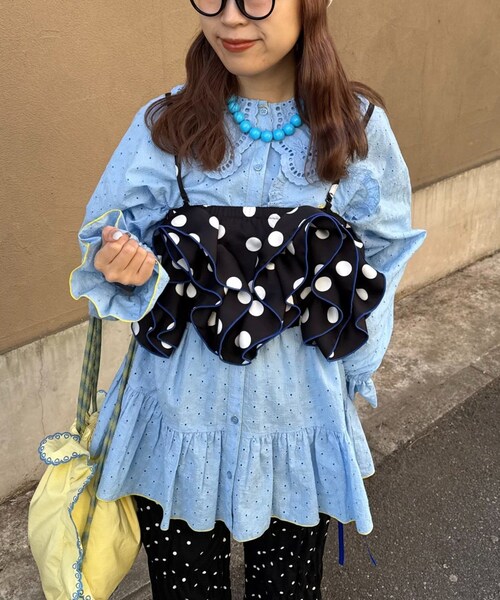CIAOPANIC TYPY(チャオパニックティピー)の「【HELLO.SANFRANCISCO/ハローサンフランシスコ】ドット柄フリルビスチェ(その他・レディース・ホワイト/ブラック/パープル・ONE)」の2枚目の写真