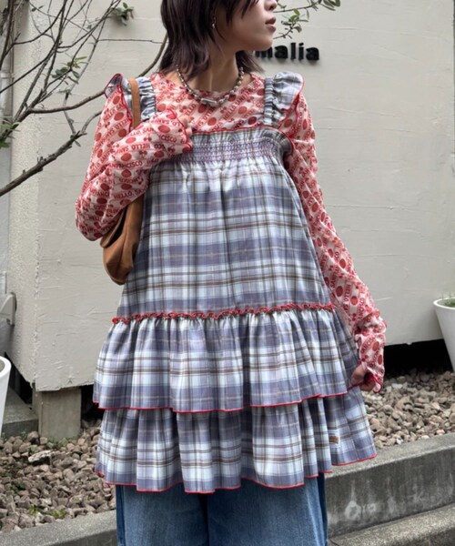 CIAOPANIC TYPY（チャオパニックティピー）の「【HELLO.SANFRANCISCO/ハローサンフランシスコ】チェックチュニックワンピ（チュニック・レディース・ブラック/サックスブルー/ピンク・ONE）」の2枚目の写真