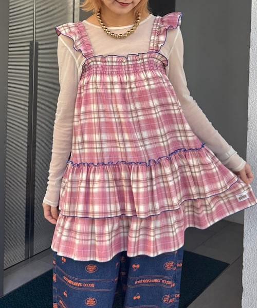 CIAOPANIC TYPY（チャオパニックティピー）の「【HELLO.SANFRANCISCO/ハローサンフランシスコ】チェックチュニックワンピ（チュニック・レディース・ブラック/サックスブルー/ピンク・ONE）」の3枚目の写真