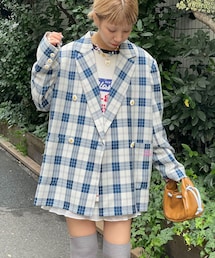 CIAOPANIC ハローサンフランシスコ フラワー釦チェックオーバージャケット HELLO.SANFRANCISCO/ハローサンフランシスコ】フラワー釦チェック
