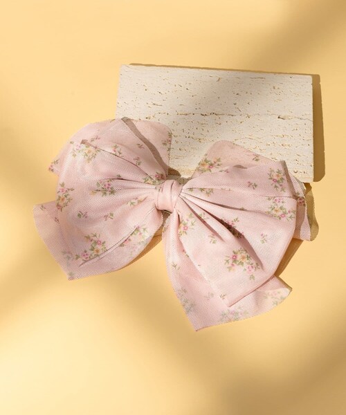 Lattice（Lattice）の「メッシュ小花柄リボンバレッタ（バレッタ/ヘアクリップ・レディース・ホワイト/ピンク・FREE）」の2枚目の写真