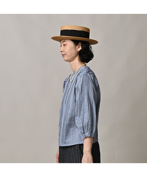 45R（フォーティファイブアール）の「バチストのピンタックレースブラウス（その他・レディース・72-ブルーミニ千鳥/92-クロ・02-M/03-L）」の6枚目の写真